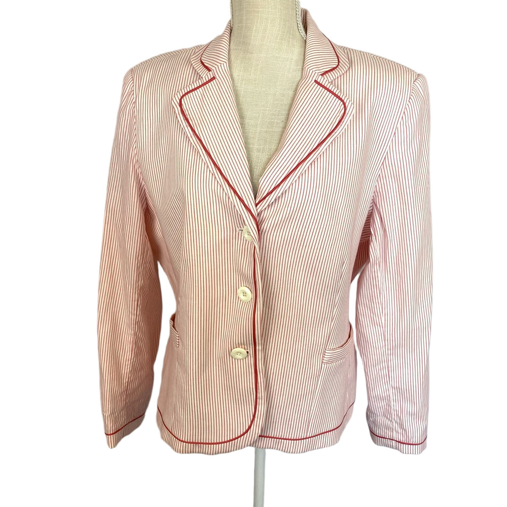 Vintage Designer Bob Mackie Blazer Jacket Red Trim & Stripes Women's 14